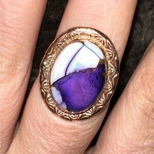 Mojave Purple Turquoise & Etched Copper Ring Size 8